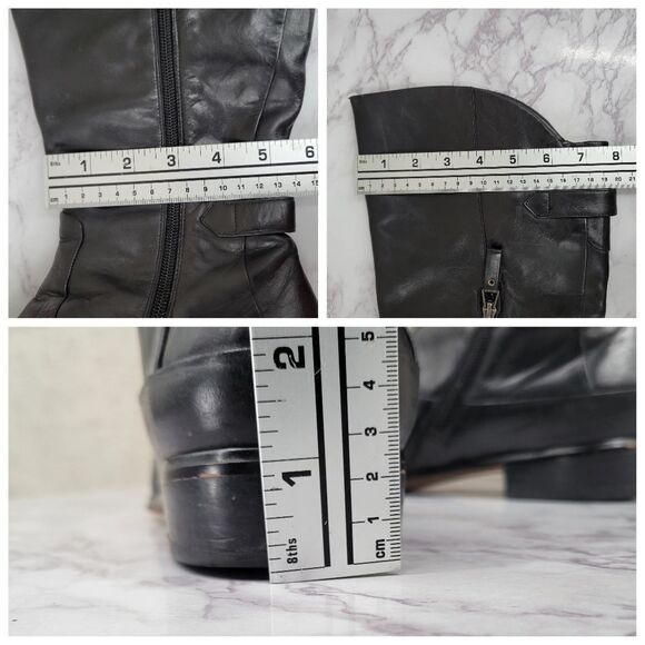 Modern Vintage Janet Black Knee High Tall Leather Riding Boots with Buckles - Picture 12 of 14
